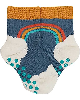 Frugi Pacco da 2 Calzini Antiscivolo - Blu/Arcobaleno - Cotone bio Calzini Antiscivolo