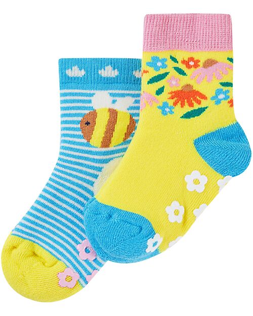 Frugi Pacco da 2 Calzini Antiscivolo - Bumblebee  - Cotone Bio Calzini Antiscivolo