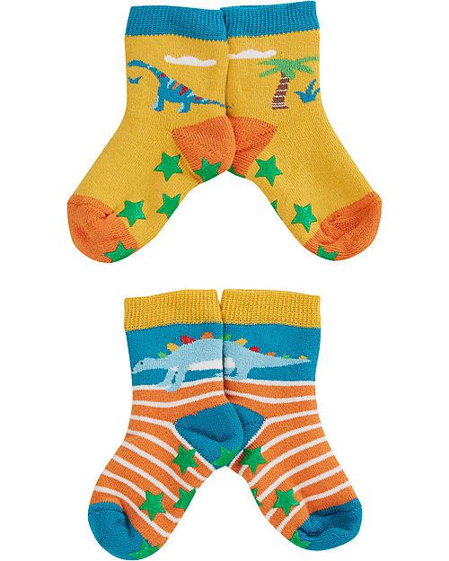 Frugi Pacco da 2 Calzini Antiscivolo - Dinosauri - Cotone bio Calzini Antiscivolo