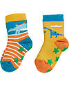 Frugi Pacco da 2 Calzini Antiscivolo - Dinosauri - Cotone bio Calzini Antiscivolo