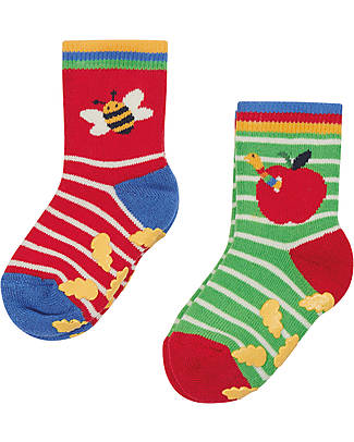 Frugi Pacco da 2 Calzini Antiscivolo - Garden - Spugna di Cotone Biologico GOTS - in Collaborazione con The National Trust! Calzini Antiscivolo
