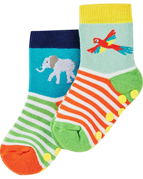 Frugi Pacco da 2 Calzini Antiscivolo - Jungle  - Cotone Bio Calzini Antiscivolo