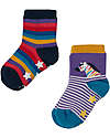 Frugi Pacco da 2 Calzini Antiscivolo - Zebra/Arcobaleno - Cotone Organico Calzini Antiscivolo