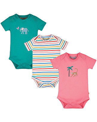 Frugi Pacco da 3 Body Manica Corta Super Special - Animali - 100% Cotone Bio Body Manica Corta