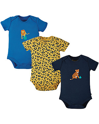 Frugi Pacco da 3 Body Manica Corta Super Special - Felini - 100% Cotone Bio Body Manica Corta