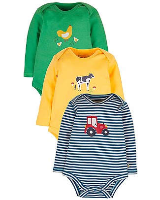Frugi Pacco da 3 Body Super Special - Fattoria - 100% Cotone Bio Body Manica Lunga