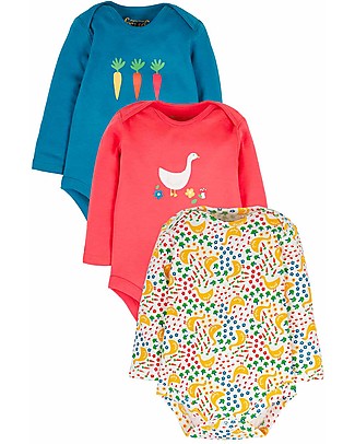 Frugi Pacco da 3 Body Super Special - Oche - 100% Cotone Bio Body Manica Lunga