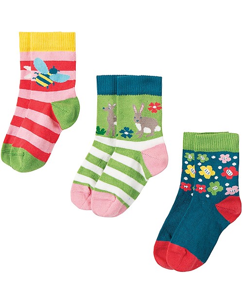 Frugi Pacco da 3 Calzini Little Socks (0-4 anni) - Cervo - Cotone bio elasticizzato Calzini