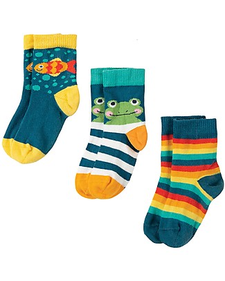 Frugi Pacco da 3 Calzini Little Socks (0-4 anni) - Rana - Cotone bio elasticizzato Calzini