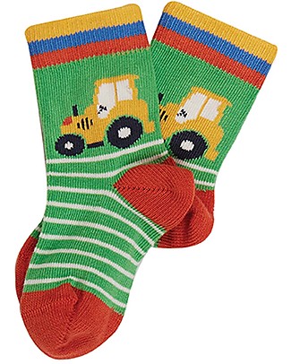 Frugi Pacco da 3 Calzini Little Socks - Verde/Trattore - Cotone bio elasticizzato Calzini