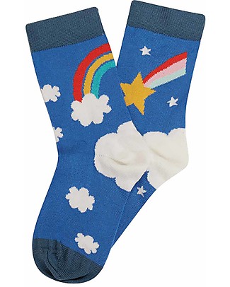 Frugi Pacco da 3 Calzini Rock my Socks - Cobalto/Arcobaleno - Cotone Bio Calzini