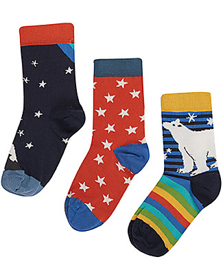 Frugi Pacco da 3 Calzini Rock my Socks - Indaco/Aurora Boreale - Cotone Bio Calzini