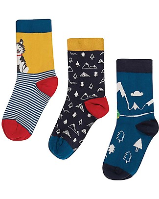 Frugi Pacco da 3 Calzini Rock my Socks - Indaco/Husky - Cotone Bio Calzini