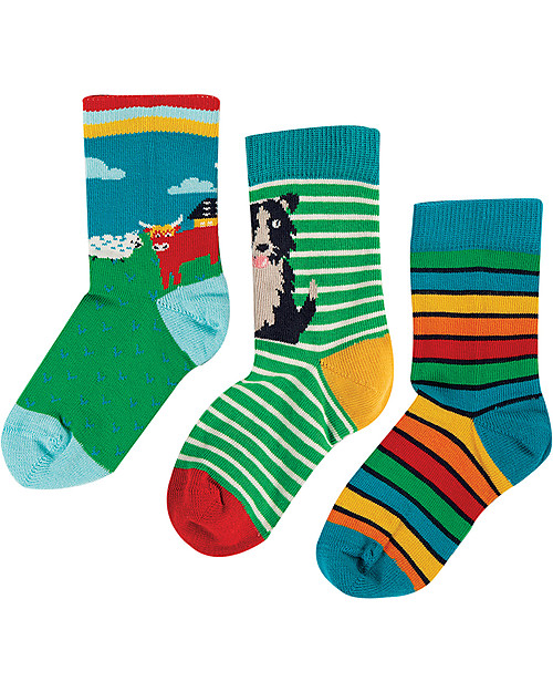 Frugi Pacco da 3 Calzini Rock my Socks - Mucca - Cotone Bio elasticizzato Calzini