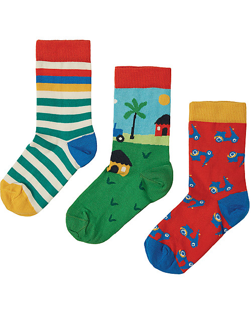 Frugi Pacco da 3 Calzini Rock my Socks - Trattore - Cotone Bio Calzini