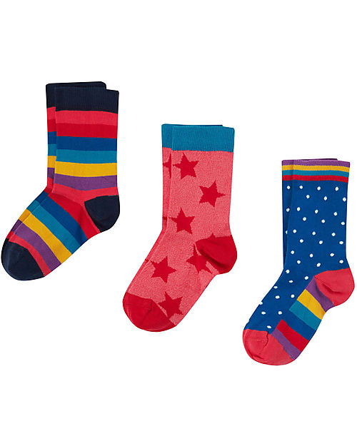 Frugi Pacco da 3 Calzini Rock my Socks - Watermelon Rainbow/Stelle - Cotone Bio Calzini