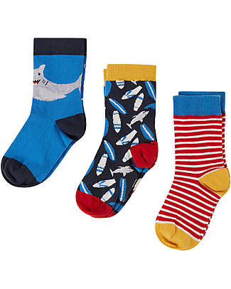 Frugi Pacco da 3 Calzini Rock My Socks - Wells-Next-The-Sea - Squalo - Cotone Organico Calzini
