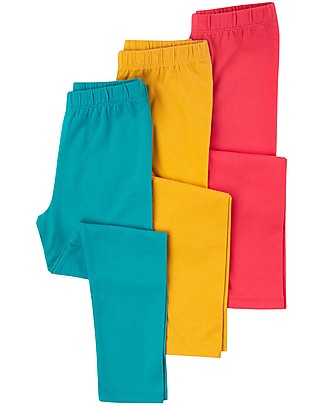 Frugi Pacco da 3 Leggings Libby - Azzurro/Giallo Ocra/Watermelon - Cotone Organico GOTS Leggings