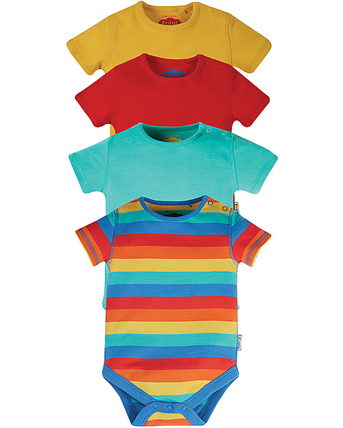 Frugi Pacco da 4 Body Manica Corta - Arcobaleno - 100% Cotone bio Body Manica Corta