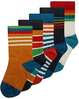 Frugi Pacco da 5 Calzini Rudy Rib Socks - Arcobaleno - Cotone Bio elasticizzato Calzini