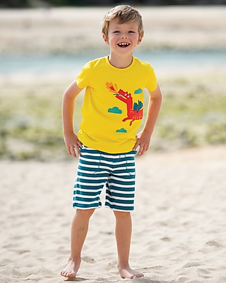 Frugi Pantaloncini a Righe Stripy Shorts - Steely Blue - Cotone bio Pantaloni Corti