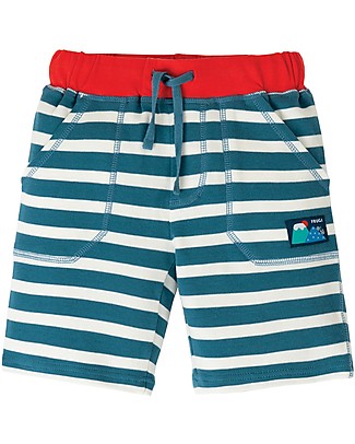 Frugi Pantaloncini a Righe Stripy Shorts - Steely Blue - Cotone bio Pantaloni Corti