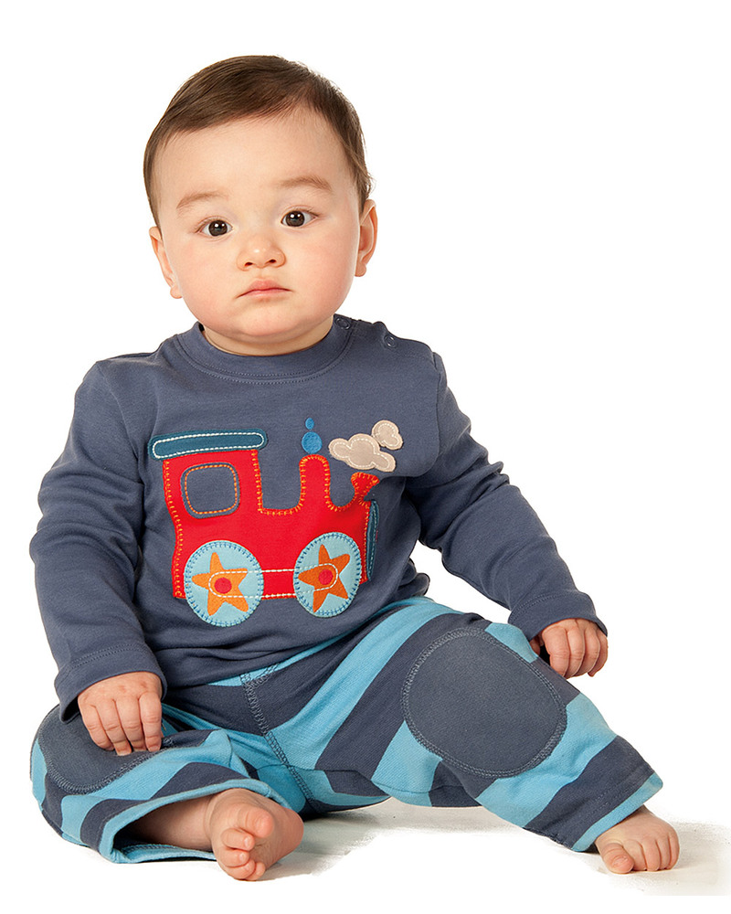 Frugi Pantaloni Baby Righe Blu Bio (con toppe imbottite per gattonare!)  bambina