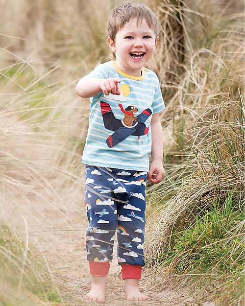 Frugi Pantaloni con Cavallo Basso, Aeroplani/Blu - 100% cotone bio Pantaloni Lunghi
