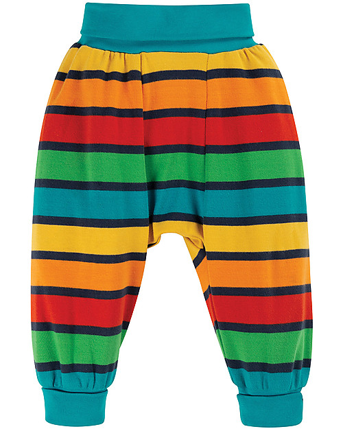 Frugi Pantaloni con Cavallo Basso - Righe Arcobaleno - 100% Cotone Bio Pantaloni Lunghi