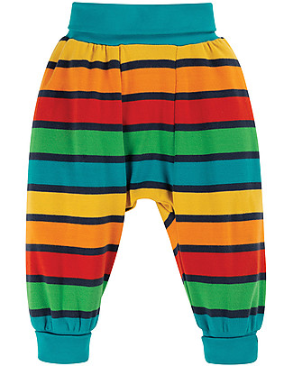 Frugi Pantaloni con Cavallo Basso - Righe Arcobaleno - 100% Cotone Bio Pantaloni Lunghi
