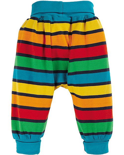Frugi Pantaloni con Cavallo Basso - Righe Arcobaleno - 100% Cotone Bio Pantaloni Lunghi
