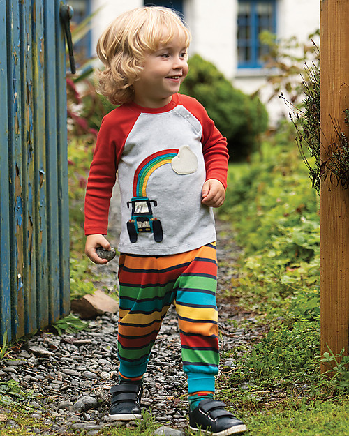 Frugi Pantaloni con Cavallo Basso - Righe Arcobaleno - 100% Cotone Bio Pantaloni Lunghi