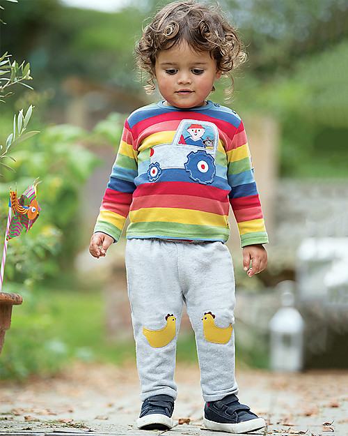 Frugi Pantaloni con Toppe Applique Playtime, Gallinelle - 100% cotone bio Pantaloni Lunghi