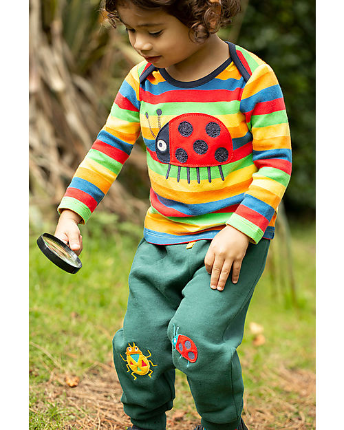 Frugi Pantaloni con Toppe Imbottite - Verde/Insetti - 100% Cotone Organico GOTS Pantaloni Lunghi