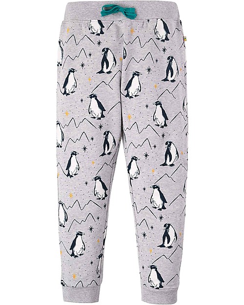 Frugi Pantaloni Tuta con Ginocchia Imbottite - Grigio/Pinguini - 100% Cotone Organico GOTS Pantaloni Lunghi
