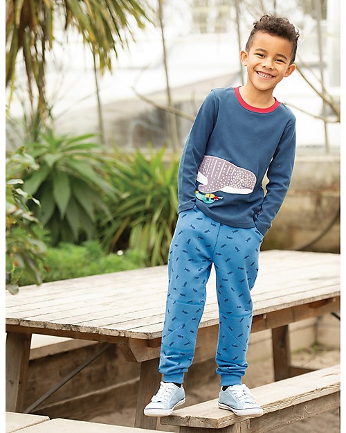 Frugi Pantaloni Tuta con Ginocchia Rinforzate, Pesciolini Blu - 100% cotone bio Pantaloni Lunghi