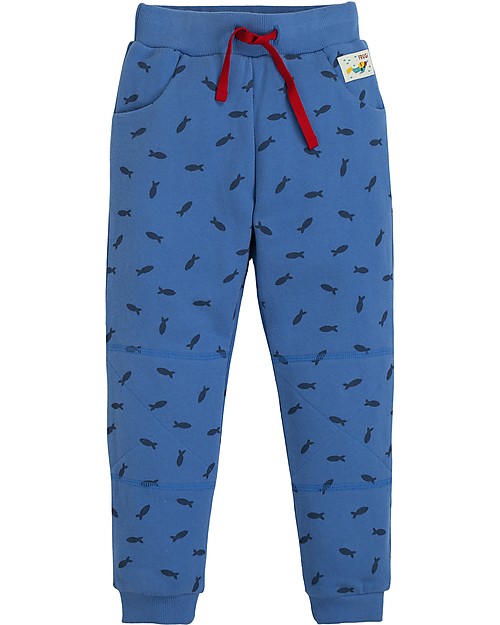 Frugi Pantaloni Tuta con Ginocchia Rinforzate, Pesciolini Blu - 100% cotone bio Pantaloni Lunghi