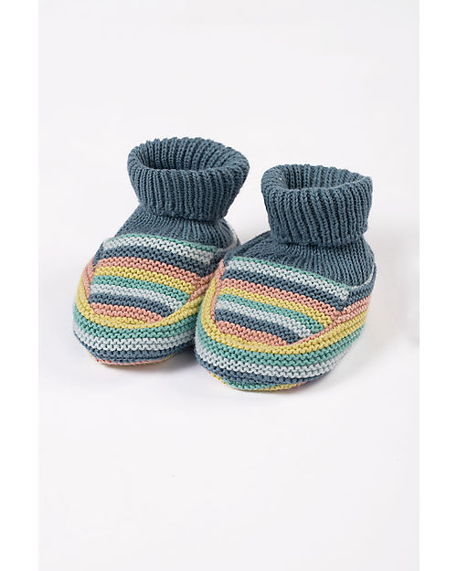 Frugi Pantofole Baby Lavorate a Maglia - Righe Arcobaleno Pantofole