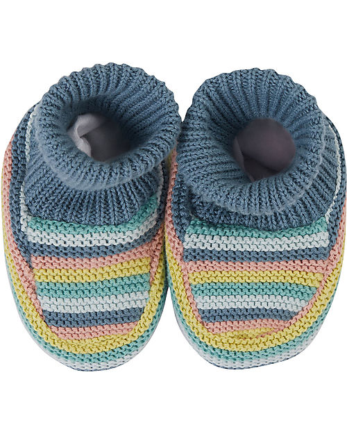 Frugi Pantofole Baby Lavorate a Maglia - Righe Arcobaleno Pantofole
