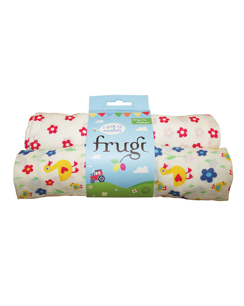 Frugi Pezze di Mussola Anatroccoli in Fiore - Pacco da 2 - 100% Cotone Bio  bambina