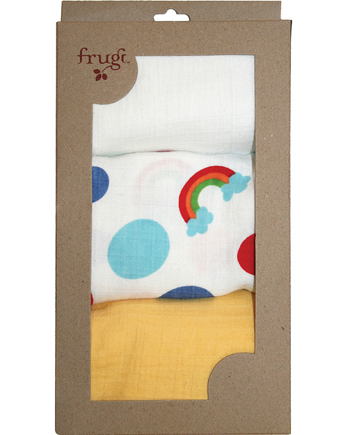 Frugi Pezze di Mussola Arcobaleno Pacco da 3 - 100% Cotone Bio Swaddle di Mussola