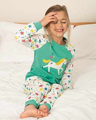 Frugi Pigiama Ace - Verde Acqua/Unicorno (da 4 a 7 anni) - Cotone bio Pigiami