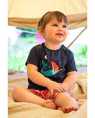 Frugi Pigiama Estivo Fearne - Sirena - Pantaloncini + Maglietta - 100% Jersey di Cotone Bio GOTS - Si Illumina al Buio! Pigiami