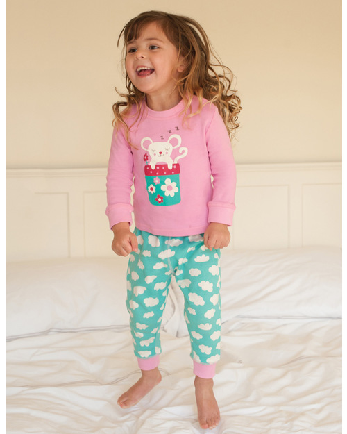 Frugi Pigiama Little Lizzie - Rosa con Nuvolette - 100% Cotone Bio - ULTIMI 2-3 anni Pigiami