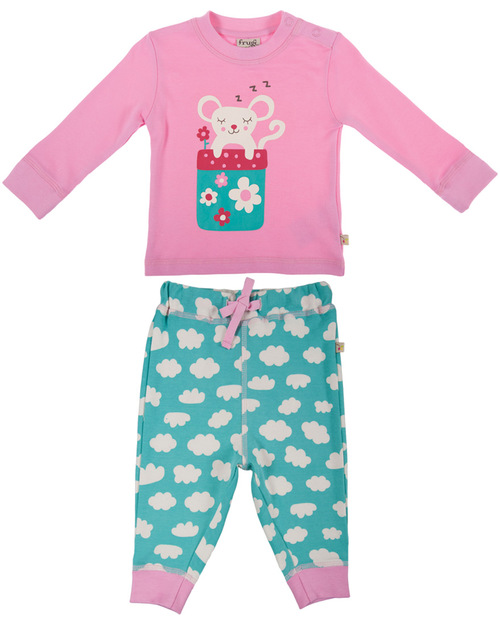 Frugi Pigiama Little Lizzie - Rosa con Nuvolette - 100% Cotone Bio - ULTIMI 2-3 anni Pigiami