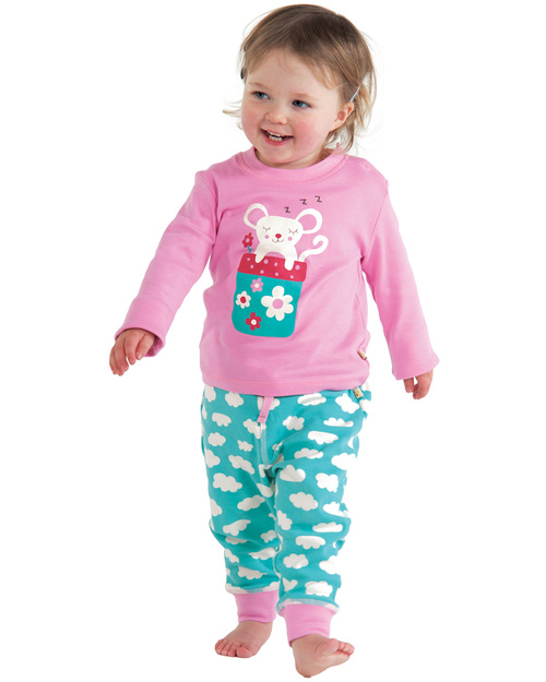 Frugi Pigiama Little Lizzie - Rosa con Nuvolette - 100% Cotone Bio - ULTIMI 2-3 anni Pigiami