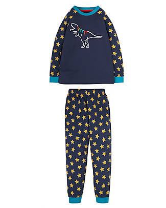 Frugi Pigiama Maglia e Pantalone Jamie Jim Jams - Indaco Stelle e Dinosauro - A day in the City - Cotone Organico Pigiami