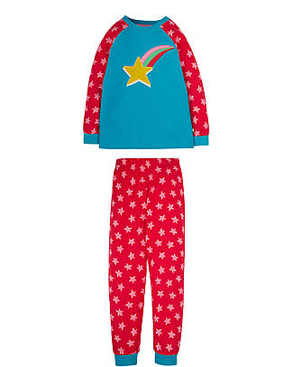 Frugi Pigiama Maglia e Pantalone Jamie Jim Jams -True Red Stars & Star - City Dogs - Cotone Organico Pigiami