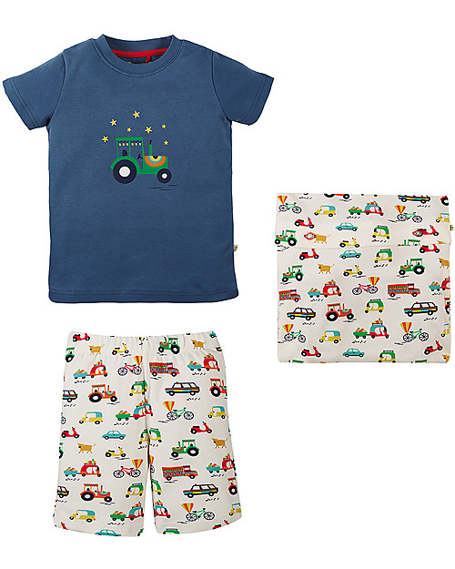 Frugi Pigiama Snoozy Baby - Blu/Macchina - 100% Cotone bio Pigiami