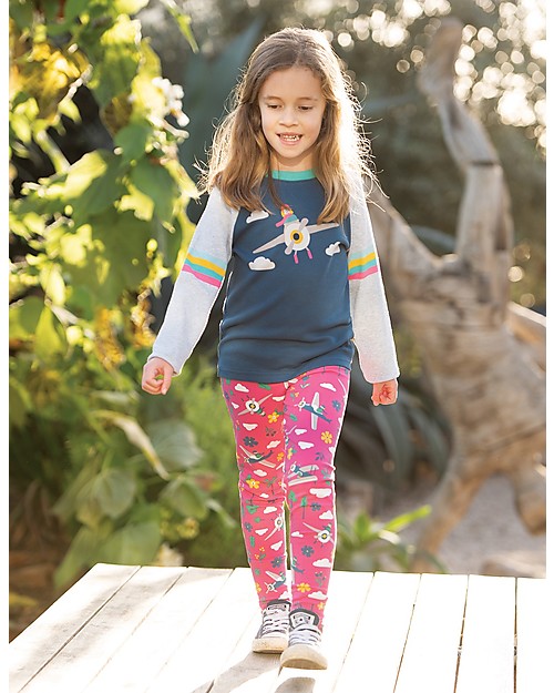 Frugi Raglan Top Arcobaleno, Blu/Pilota - 100% cotone bio Maglie Manica Lunga